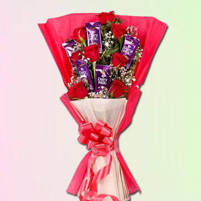 "Red Roses with Chocos Flower bouquet - Click here to View more details about this Product